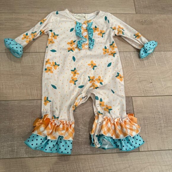 MARIE NICOLE GREEN AND ORANGE GIRLS ONE PIECE OUTFIT 3-6 MONTH - Picture 2 of 5